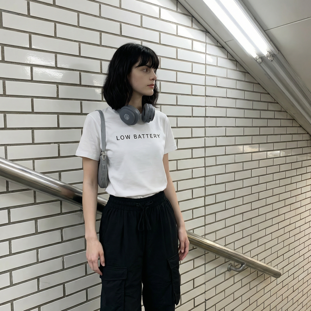 LOW BATTERY Minimal T-Shirt — Organic Cotton | White